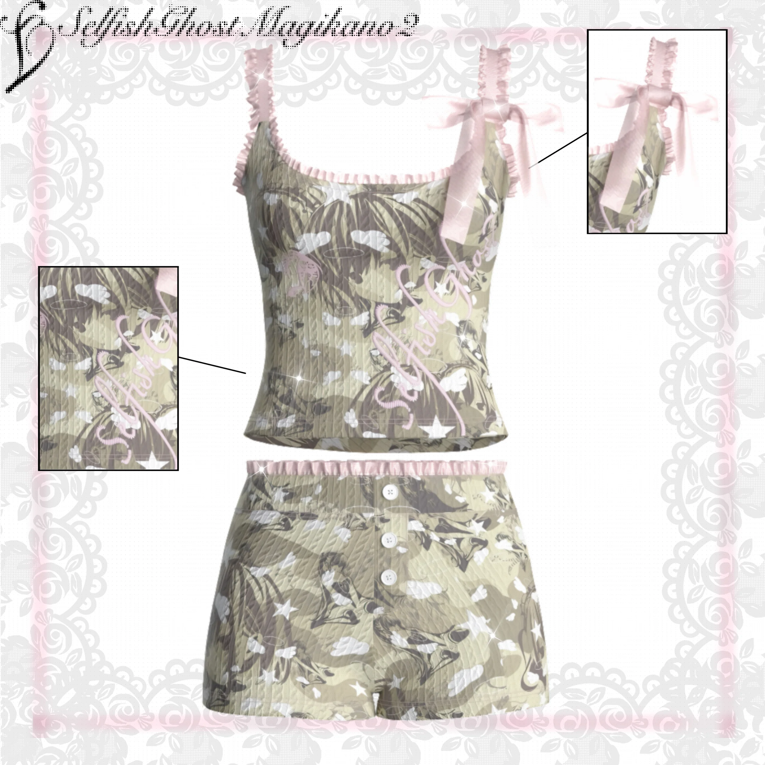 

Original Design Cute Camouflage Lace Strap Vest orts Women Slim Fit Set Cotton Summer Faion Two Piece Suit round Ne
