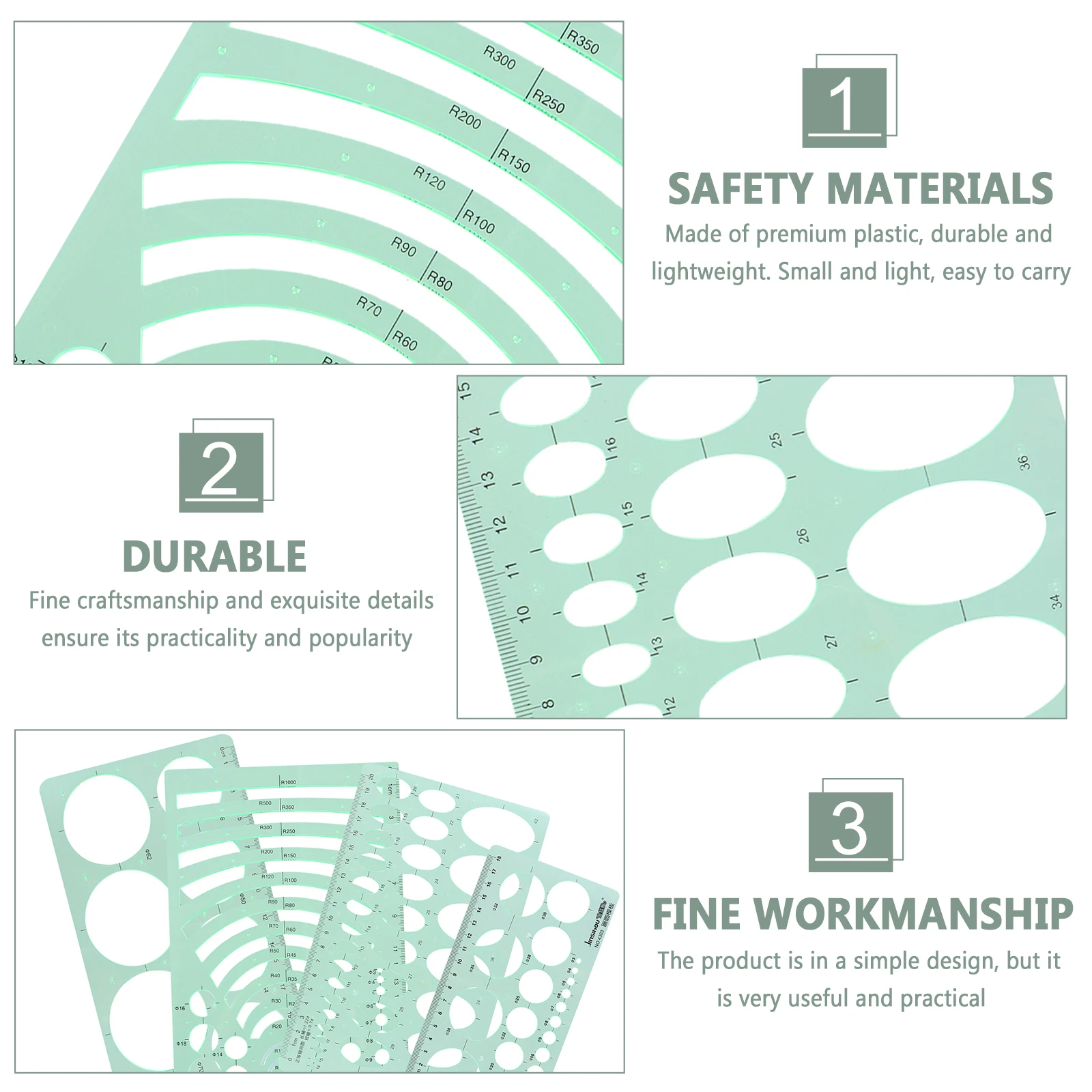 

4Pcs Geometric Drawing Templates Plastic Measuring Rulers Stencils for Architecture Students Measuring Drawing