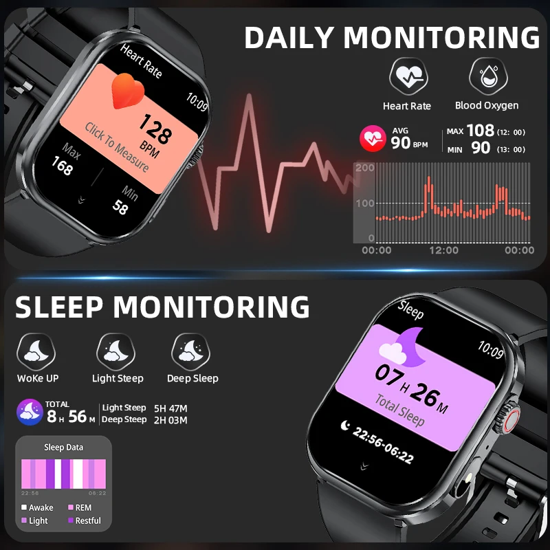 Oryginalny smartwatch LIGE z dużym ekranem HD o przekątnej 2,01 cala, ładowaniem magnetycznym, wodoodporny, z latarką LED, męski smartwatch kompatybilny z Androidem i iOS.