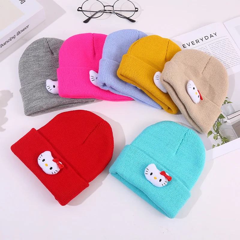 Newborn Cartoon Kitty Cat Knit Beanie Baby Girls Cute Warm Knitted Hat Infant Bebes Gorras Candy Color Crochet Bonnet Hat Kids