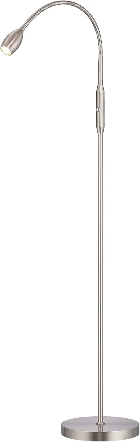 

Adjustable LED Floor Lamp, Dimmable & Zoomable Spotlight, Flexible Gooseneck, Reading/Crafting Standing Lamp, Brushed Nickel