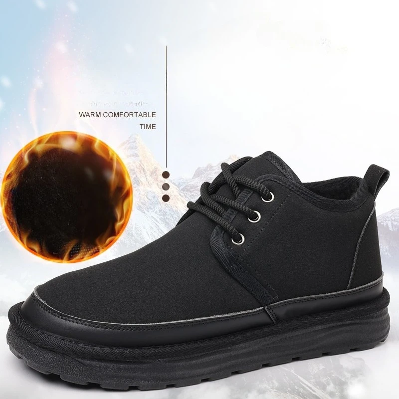 

Men's Snow Boots Autumn and Winter Fur-Lined Thickened Warm Mid-Calf Cotton Shoes Thickened Fashion Casual Bakers Shoes