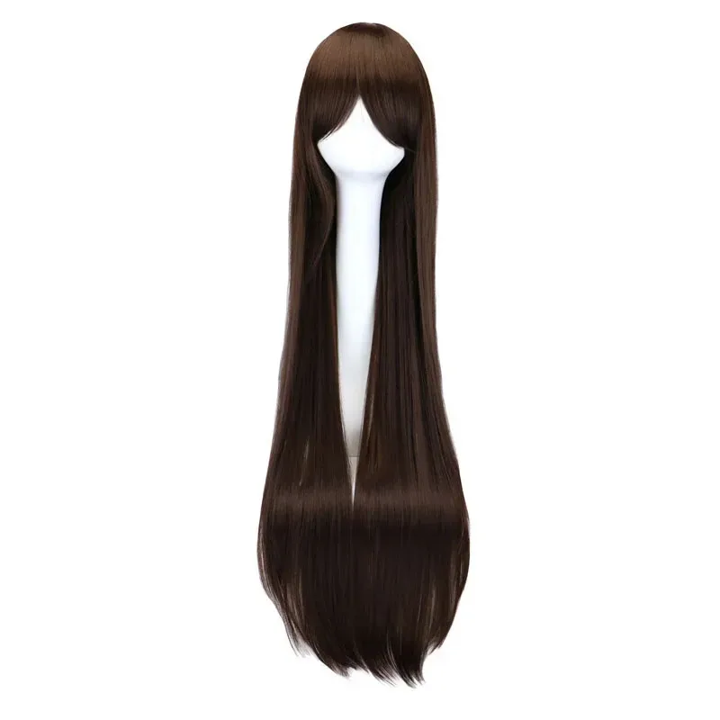 2025 aaa QQXCAIW Long Straight Cosplay Wig Purple Black Red Pink Blue Dark Brown 100 Cm Synthetic Hair Wigs