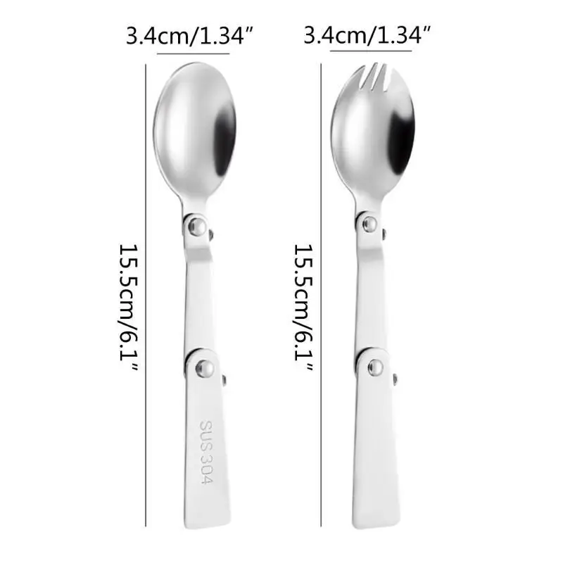 Y1UD Folding Spoon Fork Stainless-Steel Pocket Spoon Fork Protable Outdoor Camping Utensil Tableware for Outdoor Activities