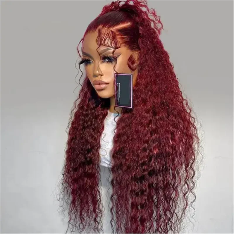 

Soft Wine 26Inch Long 180Density Kinky Curly Lace Front Wig For Black Women BabyHair Heat Resistant Preplucked Daily Glueless