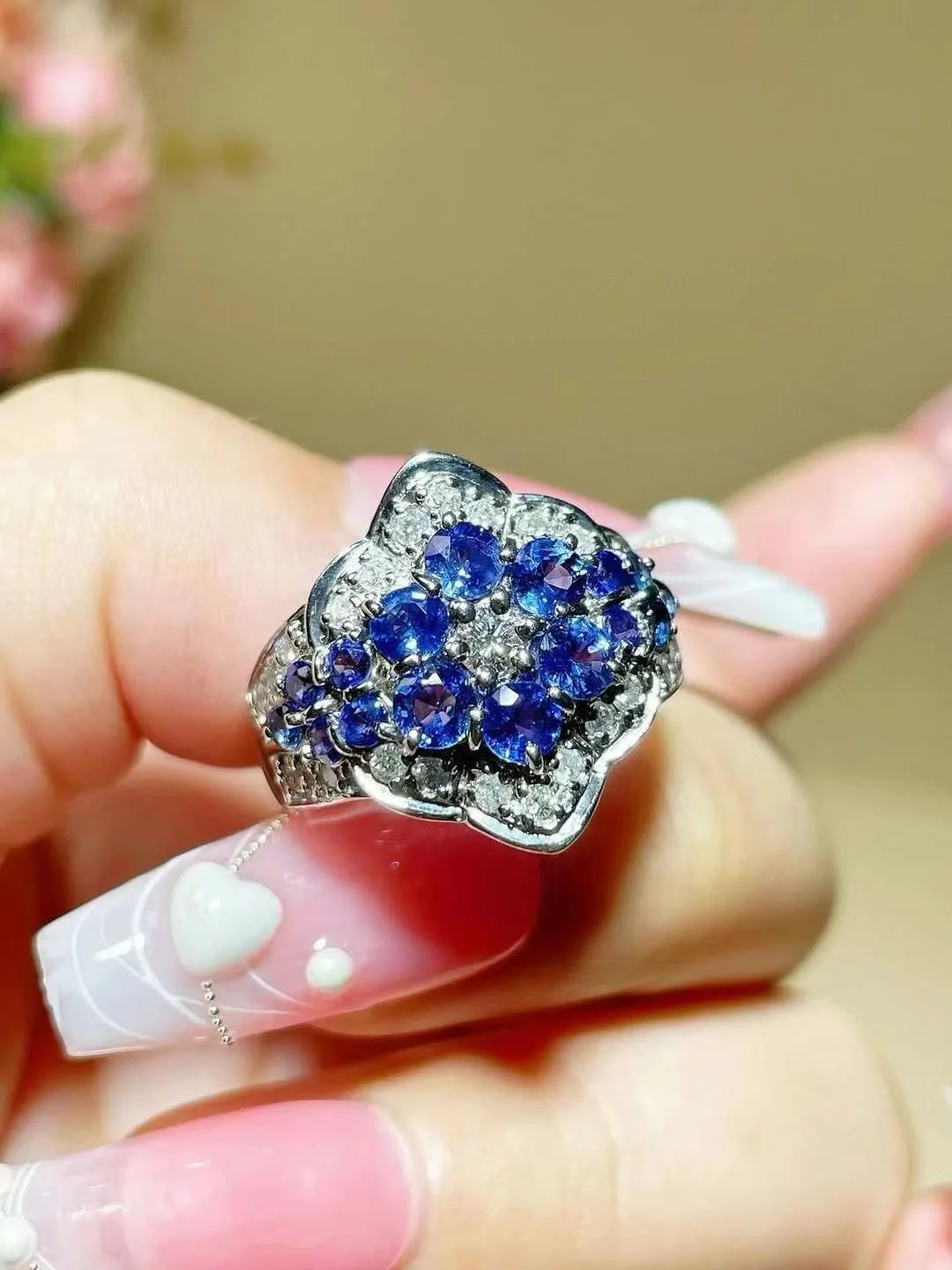 natural sapphire ring pt900 platinum with diamond genuine luxury jewelry fine women jewelry free shipping