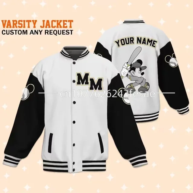 2024 New Disney Angel Baseball Jackets Fashion Street Y2K Men's and Women's Jackets Disney Custom Name Baseball Jackets