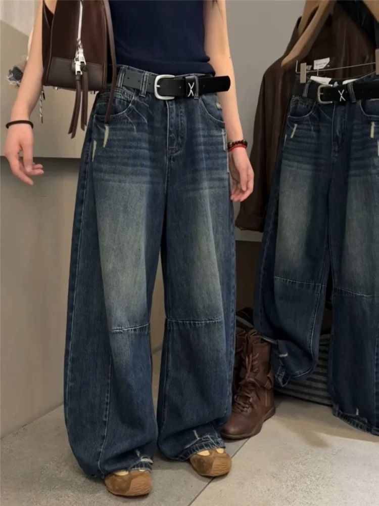 

Джинсы прямого кроя больших размеров в американском стиле для женщин: осенне-зимние свободные брюки с высокой талией, утягивающие, с широкими штанинами, для фигуры типа «груша»