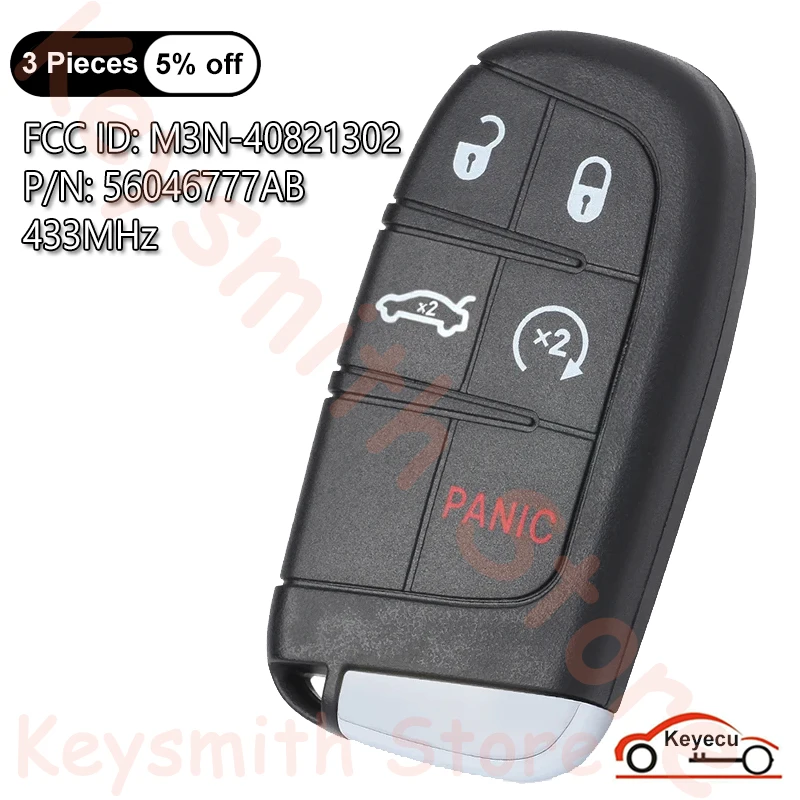 

KEYECU 5 Buttons 433MHz for Dodge Challenger Charger Dart 2011-2018 Auto OEM Board Smart Remote Key Fob 56046777AB M3N-40821302