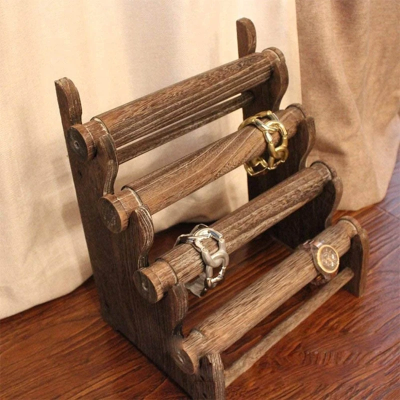 4 Tier Wooden Display Jewelry Accessory Stand Jewelry Bracelet Holder Bangle Watch Necklace Storage Jewelry Holder Stand Display