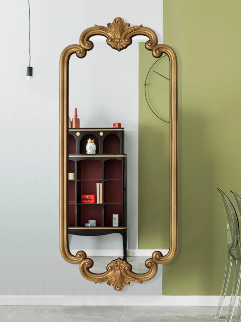 European style vintage carved wall mounted full-length mirror home clothing store dressing large mirror