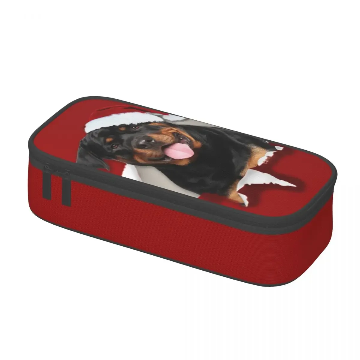 

Рождественские пеналы Ротвейлера Санта-Клауса на заказ для забавных рождественских собак Ротти, большая вместительная коробка для ручек, школьные принадлежности