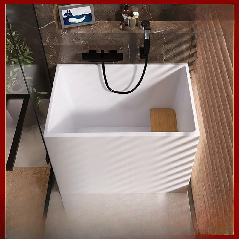 Bathtub square mini small apartment household acrylic seated freestanding bathtub