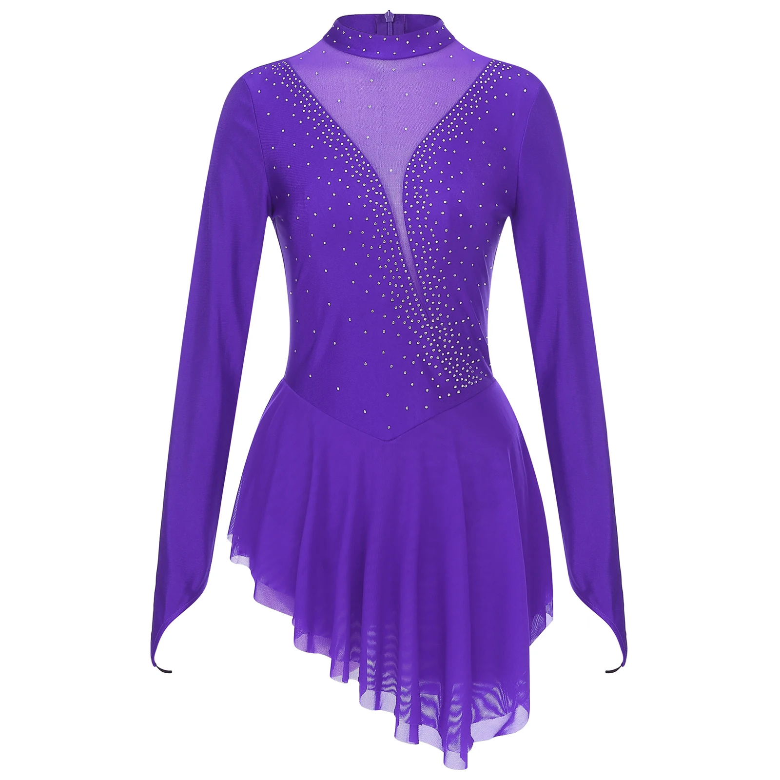 Womens Gymnastics Ballet Lyrical Dance Outfit Costume Long Sleeve Rhinestone Gymnastics Leotard Artistic Figure Skating Dress