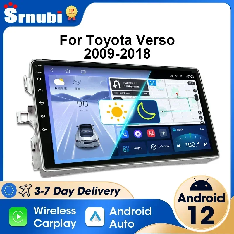 Android 12 Carplay Auto 2 Din Car Radio Stereo for Toyota Verso R20 2009-2018 Multimedia Player Navigation Head Unit Audio DVD