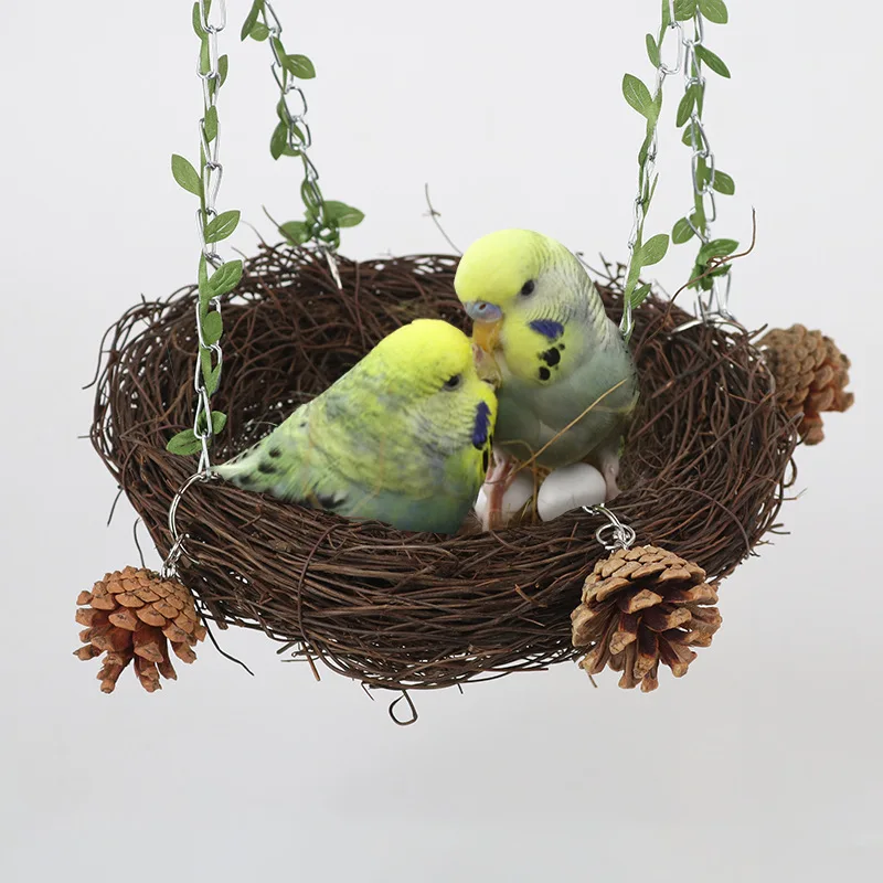 Parrot Nest Rattan Round Hammock Bird Cage Breeding Nest Parrot Pigeon Bedding with Chew Toys Bird Supplies Bird Nests view 2