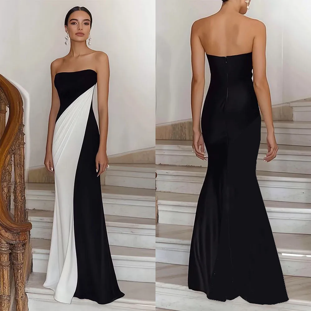 

High Quality Customized Strapless Floor Length Color Contrast Sleeveless Vestidos De Fiesta Para Bodas Prom A-line Dress فساتين