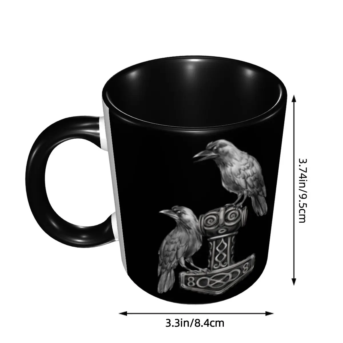Thor Hammer Mjolnir With Odin Ravens Coffee Mugs DIY Custom Norse Viking God Ceramic Milk Tea Mug Cup