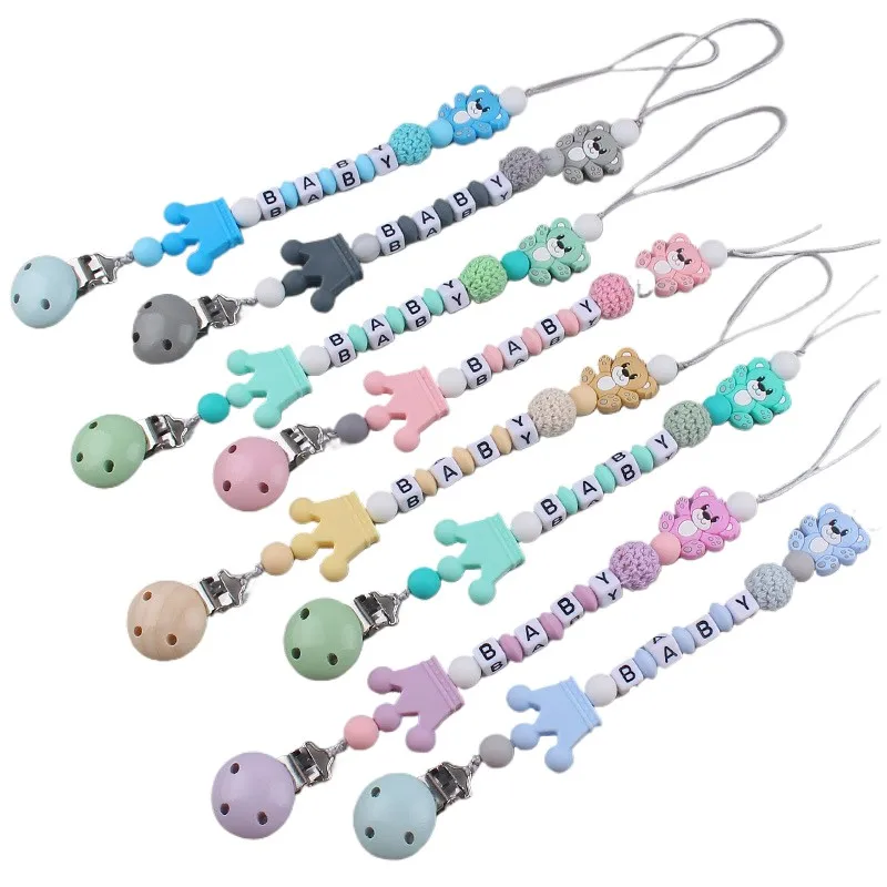 

Custom Baby Personalized Name Pacifier Clips Nipple Dummy Holder Cartoon Bear Newborn Teething Toys Chew Gifts Pacifier Chain