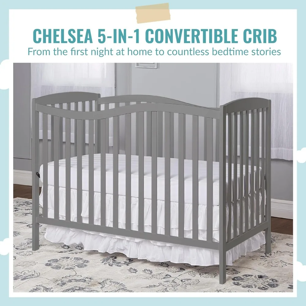 Chelsea 5-in-1 Convertible Crib, Steel Grey