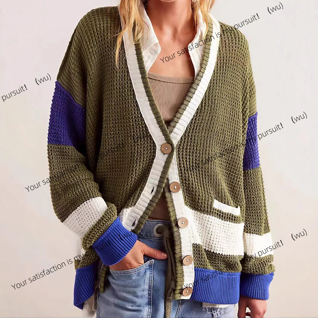 

Autumn European and American women's clothing new knitted autumn and winter cardigan deep V-neck