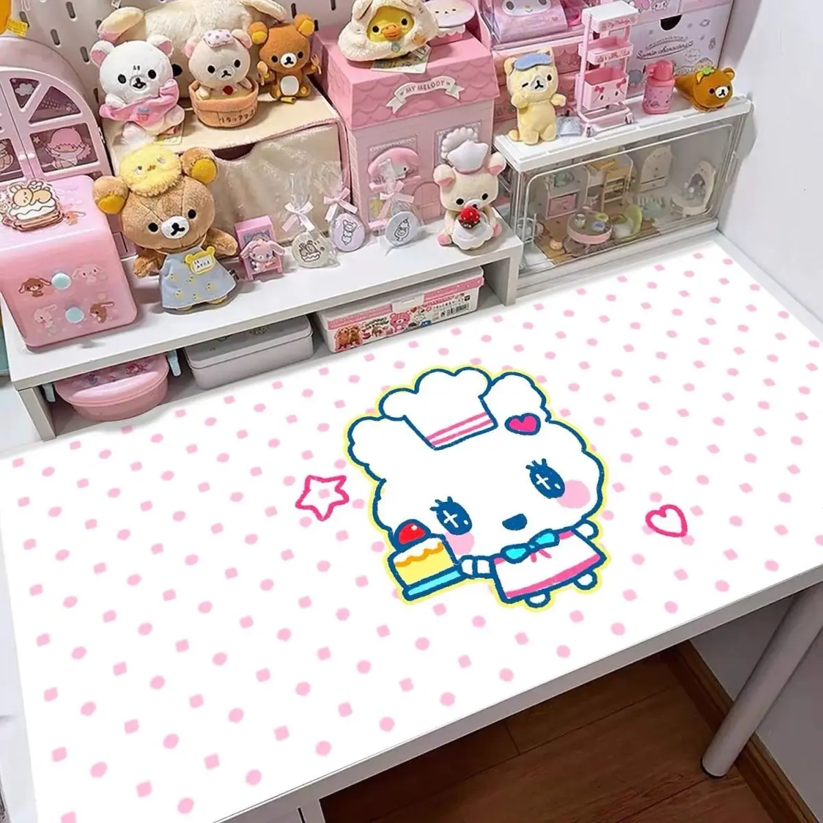 

Милый японский мультяшный коврик для мыши в горошек из искусственной кожи, нескользящий, большой, для дома и офиса, настольный коврик из ПУ кожи для ноутбука