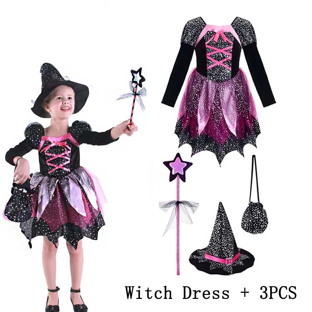 Kinder Mädchen Hexen-Cosplay-Kleid Fledermaus-Zauberer-Hut-Outfit Halloween Karneval Party Gruseliges Fancy Tutu-Kostüm für Kinder – Detail 4