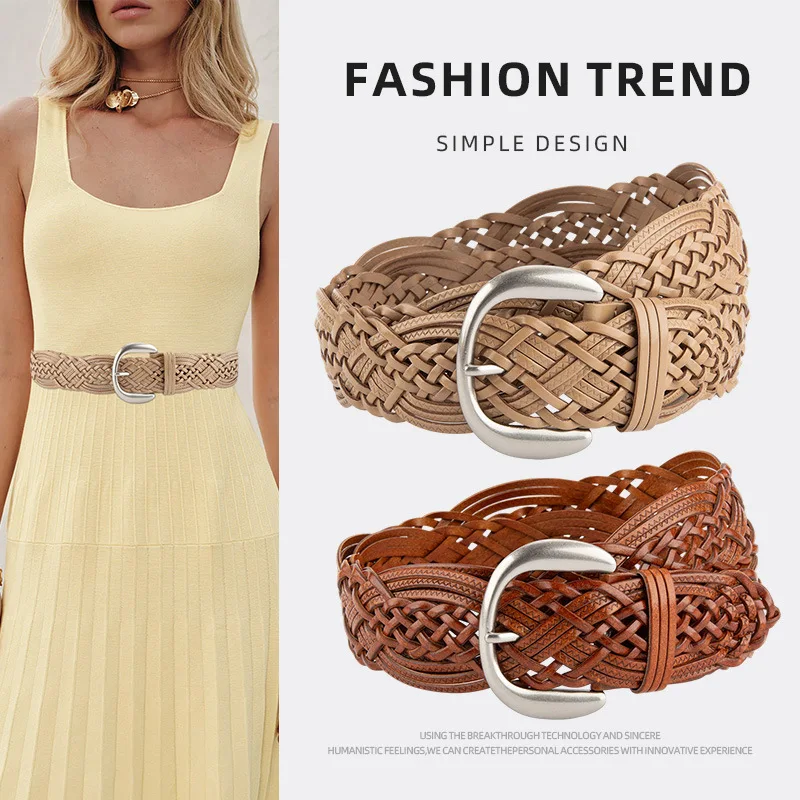 

Плетеные кожаные поясные ремни в богемном стиле для женщин, регулируемые пояса без отверстий, тканые ремни Cinturones Para Mujer