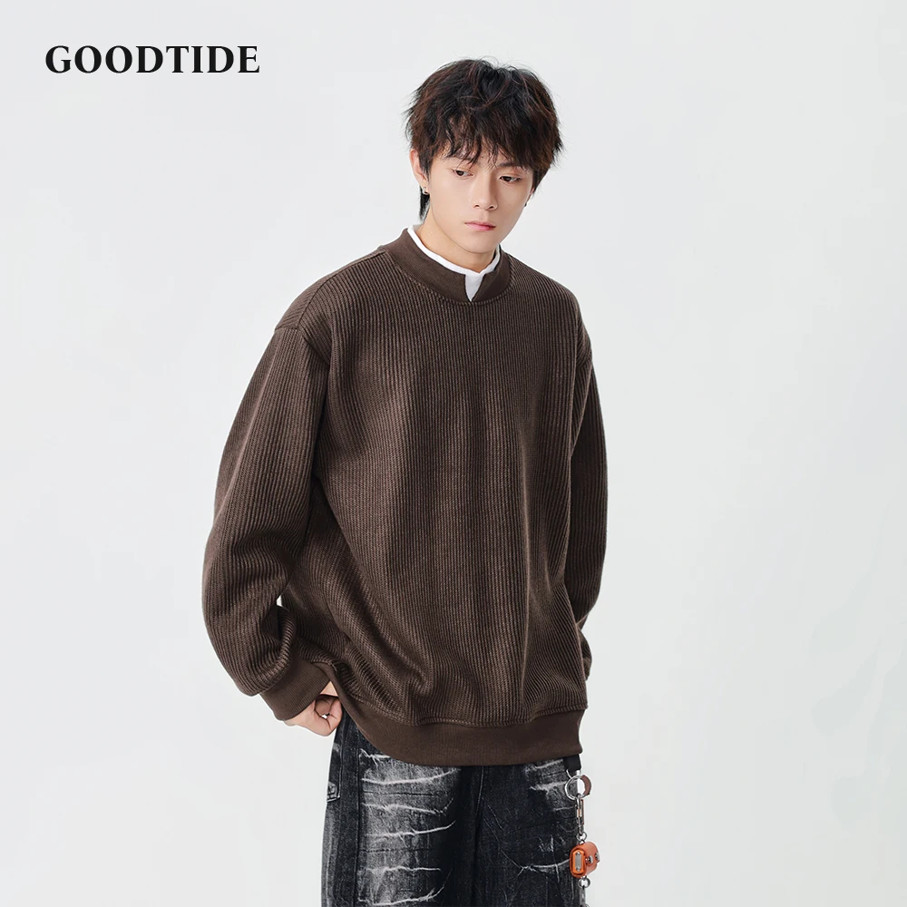 سويت شيرت رجالي غير رسمي برقبة وهمية 2025 شتاء جديد نمط مضلع ومزخرف وتصميم فضفاض مناسب بلوفر مريح #4