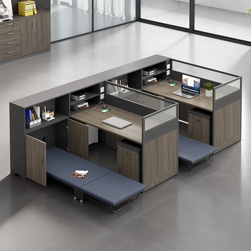 

Desk with bed station, simple financial table, staff table with rest bed, screen, card seat, office table and chair combination