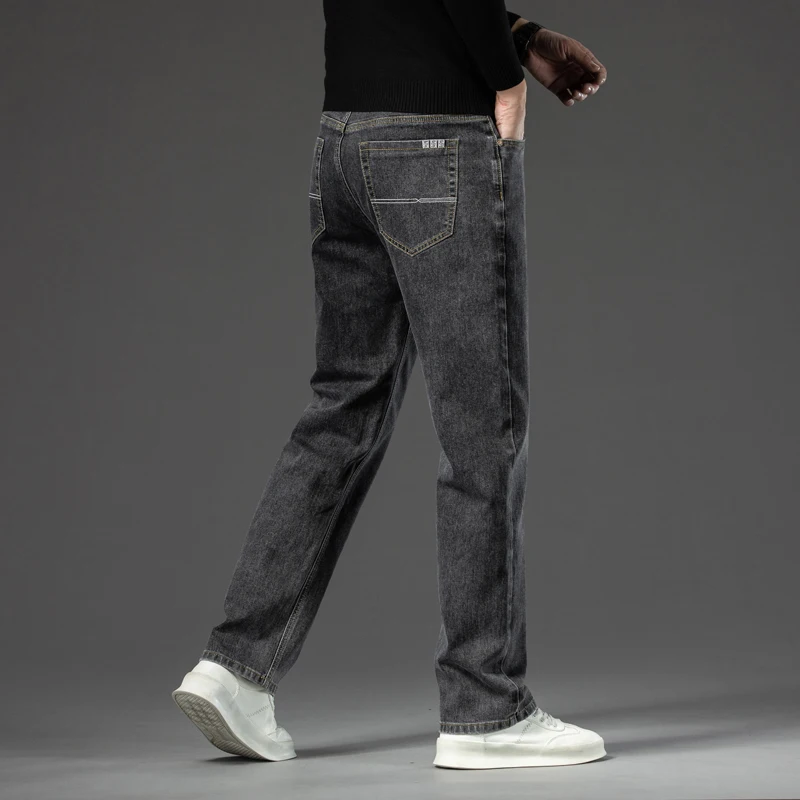 Men\'s Traight Loose Jeans Cotton Business Casual Stretch Denim Pants Male Trousers Brand Clothing Plus Size 42 44
