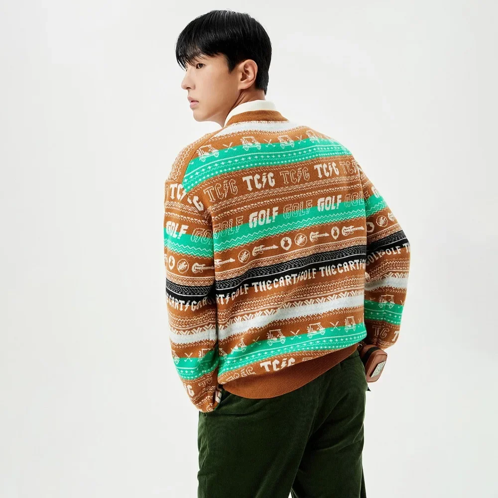 High-end! Brand Trend! Classic Versatile Men's Knitted Sweater, Special Striped Design, Long Sleeves for Warmth, Luxury Golf