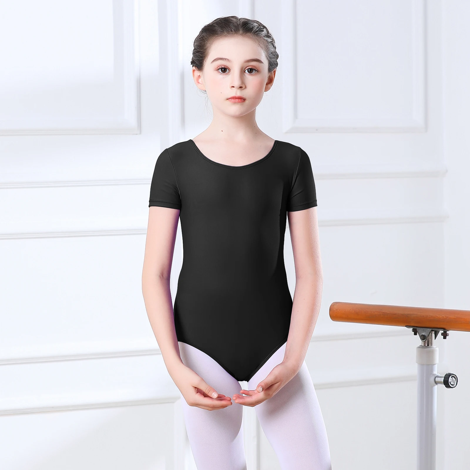 AOYLISEY Ballet Dance Leotard for Girls Toddler Short Sleeve Gymnastics One Piece Bodysuit Kids Belly Outfit Excising Costume