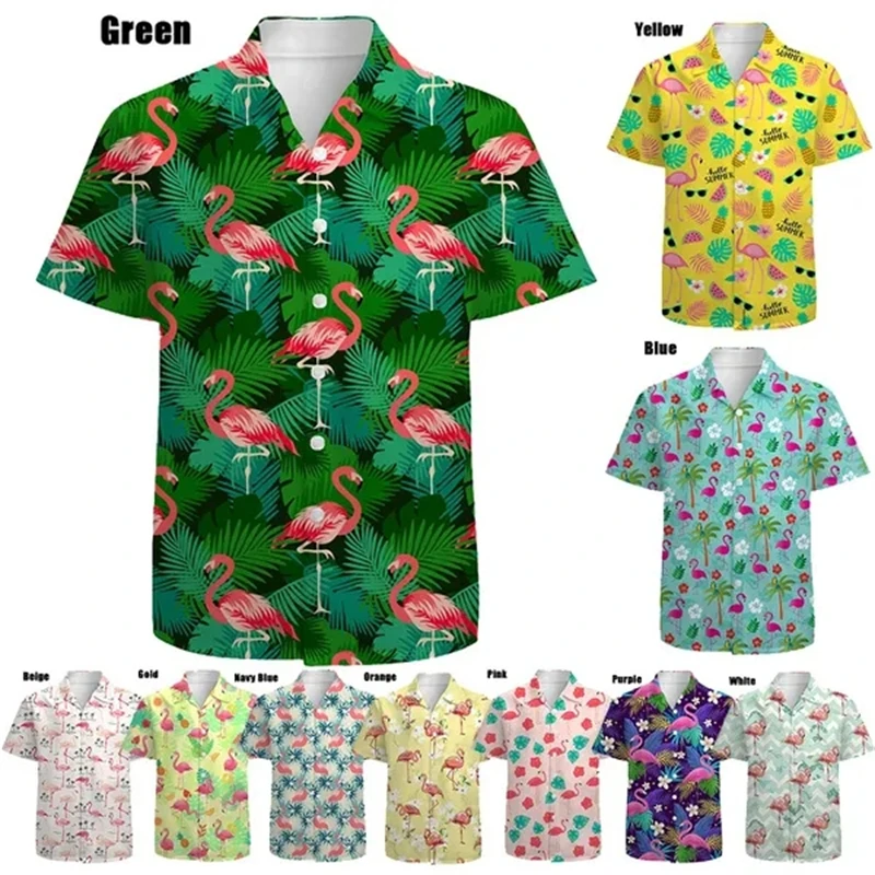 Animal Crane 3d Printing Beach Hawaiian Summer Shirts Short Sleeve Shirt Streetwear Loosed 5xl Camisa Social Chemise Homme Tops