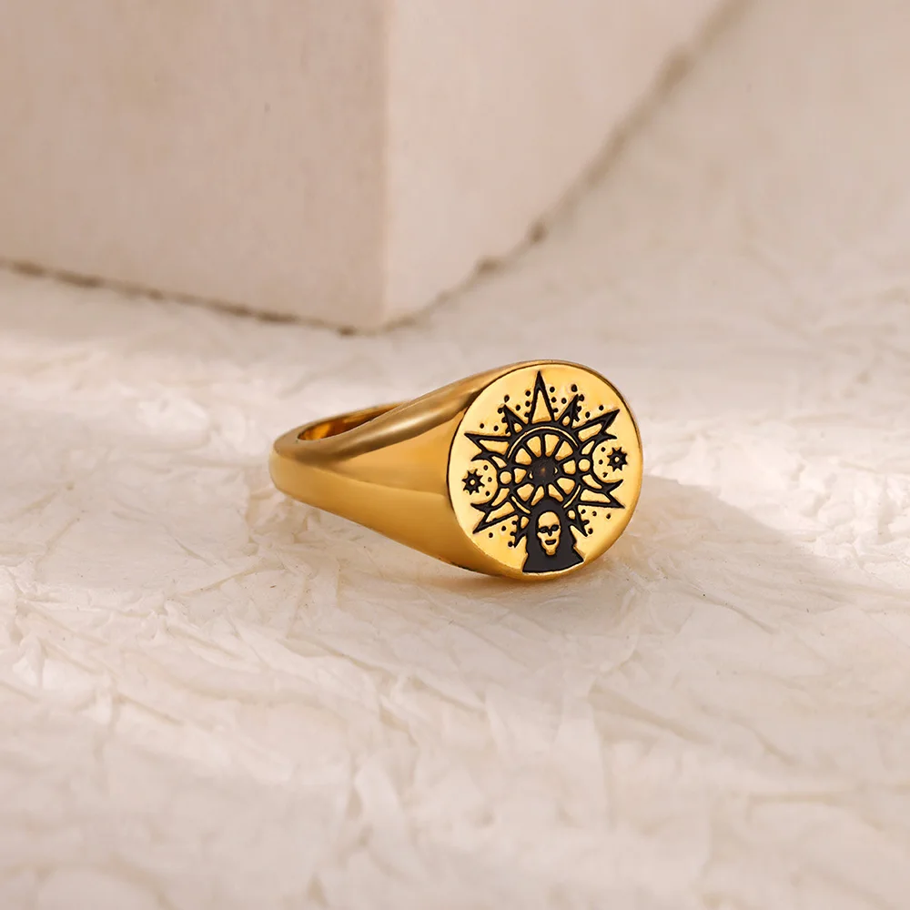 Anéis abertos retrô com padrão de diabo para mulheres, anéis de olho do diabo de cobre banhado a ouro, acessórios distintivos de joias punk para meninas