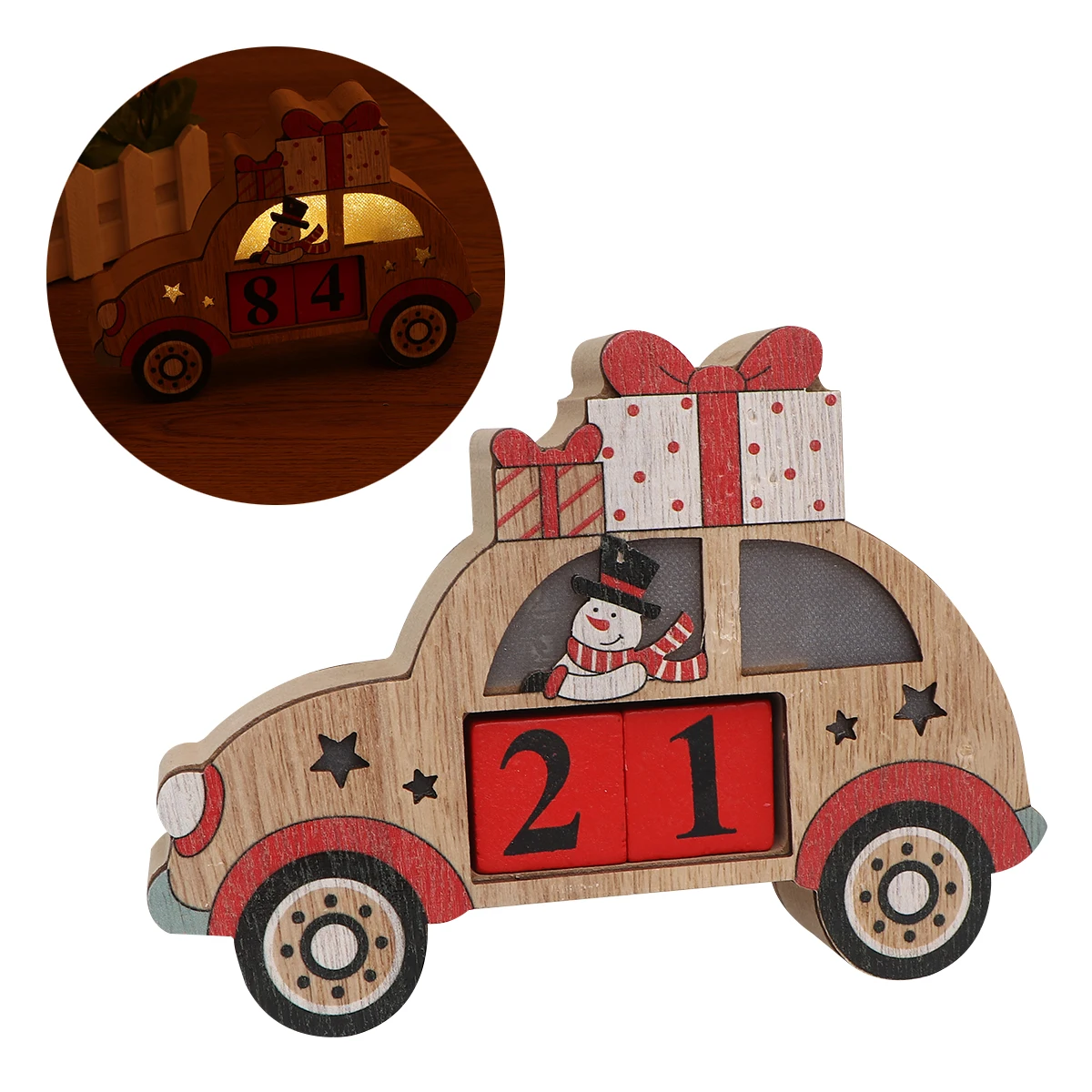 

Glowing Calendar Reusable Perpetual Wooden Desk Luminous Decor Christmas Snowman Design Stylish Retro Office Home Cafe