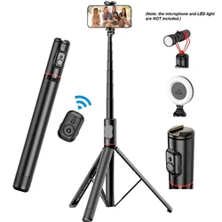 Portable 72 Inch Selfie Stick Tripod with Wireless Remote Cold Shoe,Stand for iPhone Mobile Phone Tiktok Live Streaming