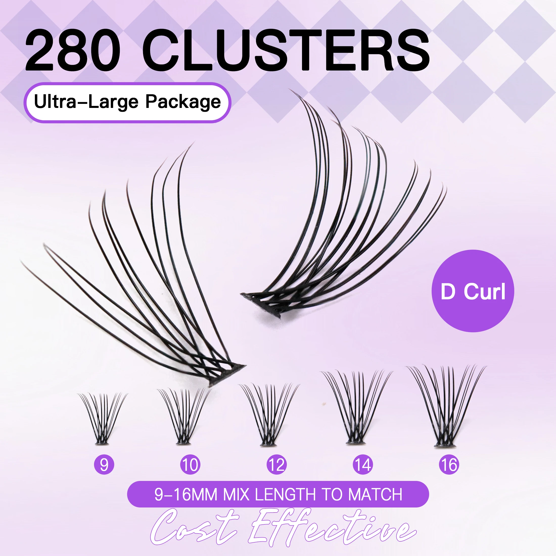 DIY まつげエクステンションキット 280 個 D カールうっすらふわふわラッシュクラスター、つけまつげセット、接着剤メイクアップツール & アクセサリー付き