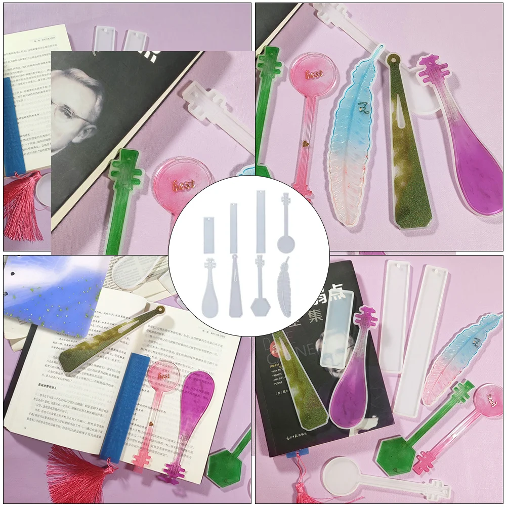 

8Pcs Bookmarker Mold Silicone Flexible Tear Resistant for DIY Stationery Keychain Pendant Home Decor Epoxy Casting