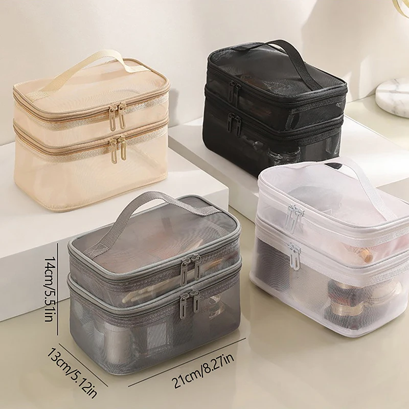 Bolsa organizadora de maquillaje para mujer, malla transparente Ideal para cosméticos, Kit de artículos de tocador para viaje