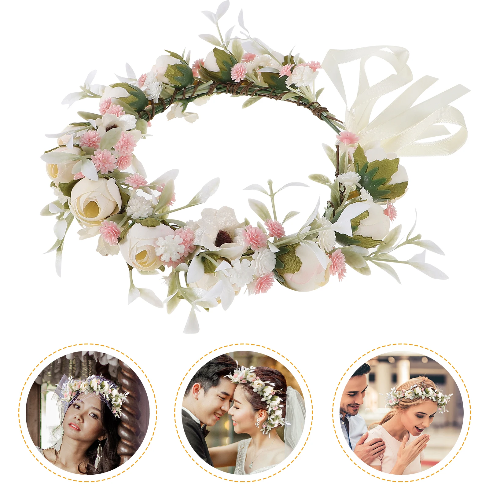 

Vintage Garland Bridal Headband Floral Hair Accessories Wedding Fabric Wreath Headdress Cloth Bride Selfie Prop