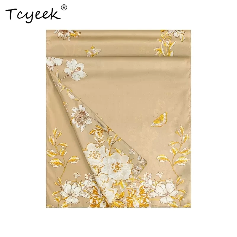 

Tcyeek, 12MM 100%Mulberry Slik Elegant Kerchief, 170cm Women Floral Print, Gifts Original Design Scarf, Summer Autumn A46276QM