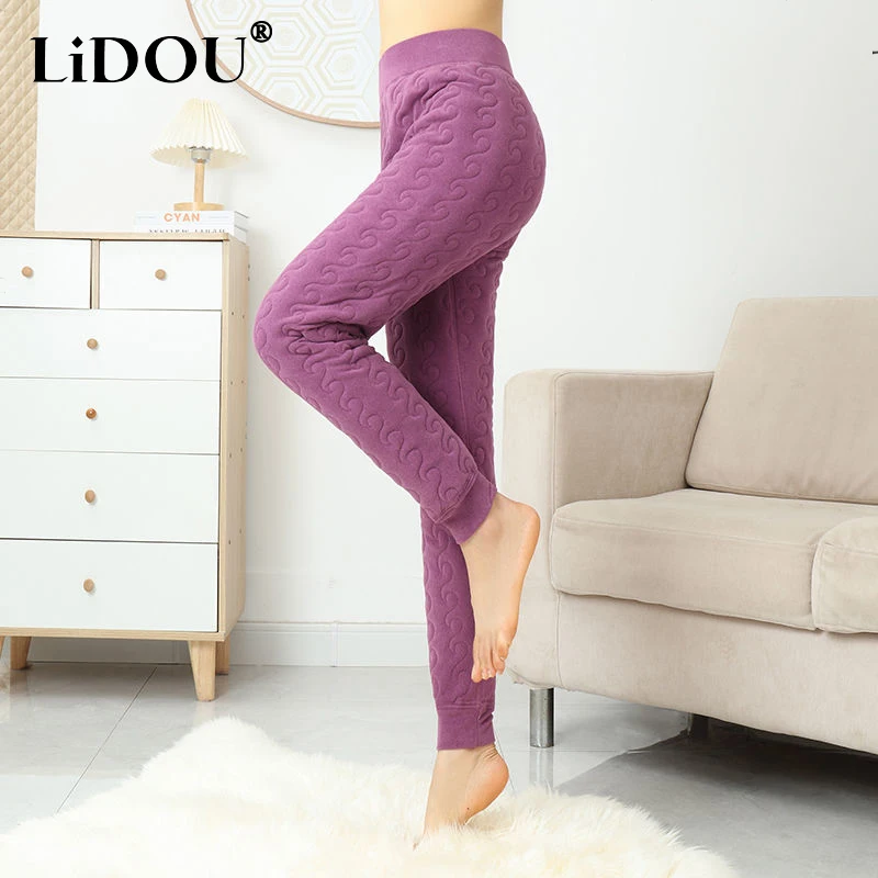 Outono inverno sólido plus veludo sem costura grosso leggings senhoras cintura alta estiramento quente calças de fundo calças femininas