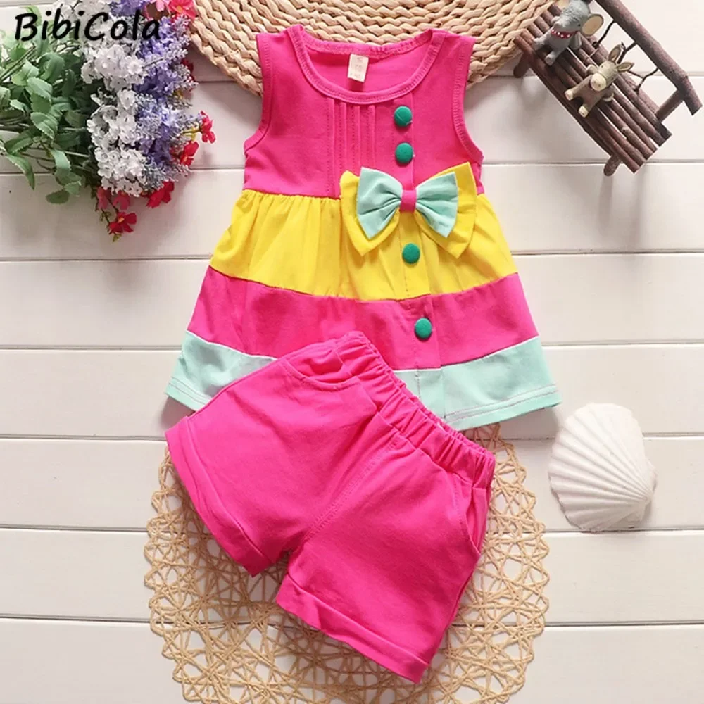 BibiCola summer girls clothing set 2pcs tracksuit children cotton suit kids cartoon outfits short sleeve baby girls clothes sets