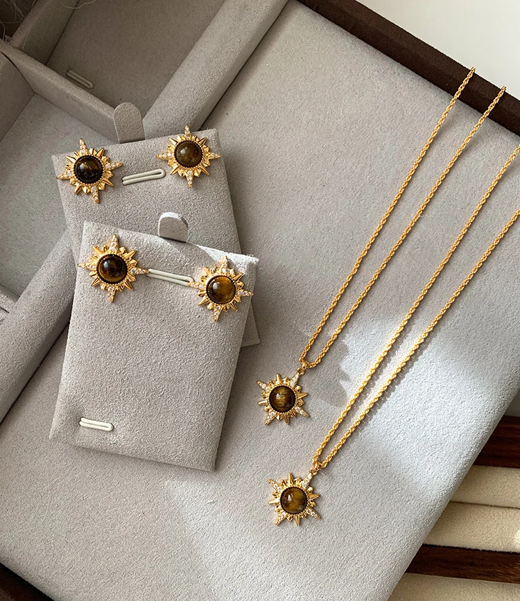 Melard Tigerauge Stein Sternenanhänger vergoldet mit 18K Gold Kette Halskette für Damen Luxus Set Accessoires Neuer trendiger Schmuck – Detail 8