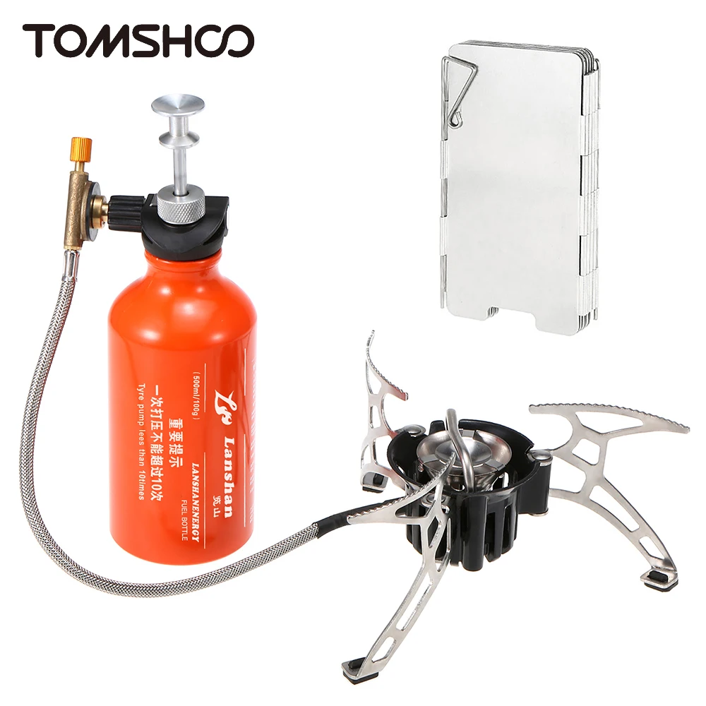 Tomshoo Outdoor Camping Multi Fuel Oil Stove w 500ml Gasoline Fuel Bottle 9-Plate Windscreen Windshield Stove for Diesel Alcohol