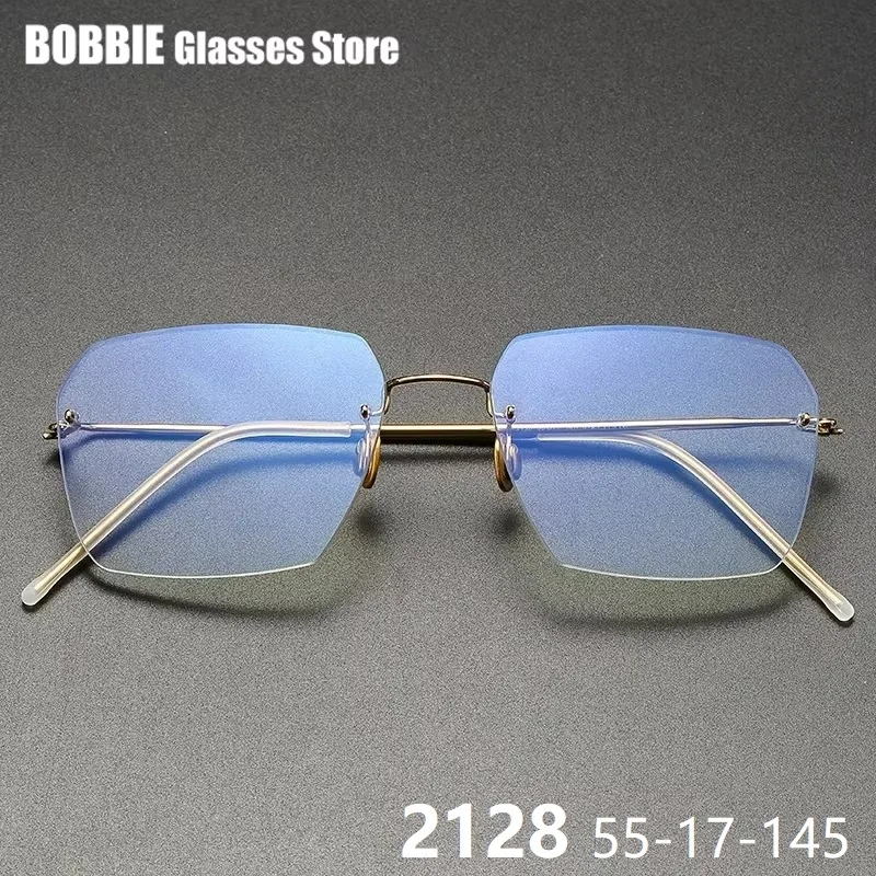 Fashion Big Rimless Glasses Frame Men Women Titanium 18k Ultralight Thin Rim Eyeglasses Spectacles Denmark Brand 2128