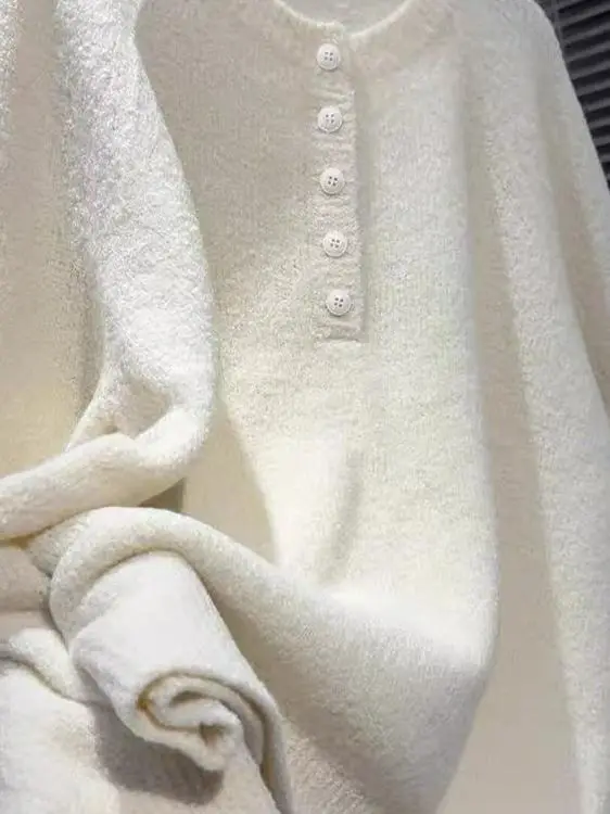 

plus Size 300 Pou Lazy Sle Button Sweater Autumn Winter Long Sve Base Layer Knitted Top for plus Size Women