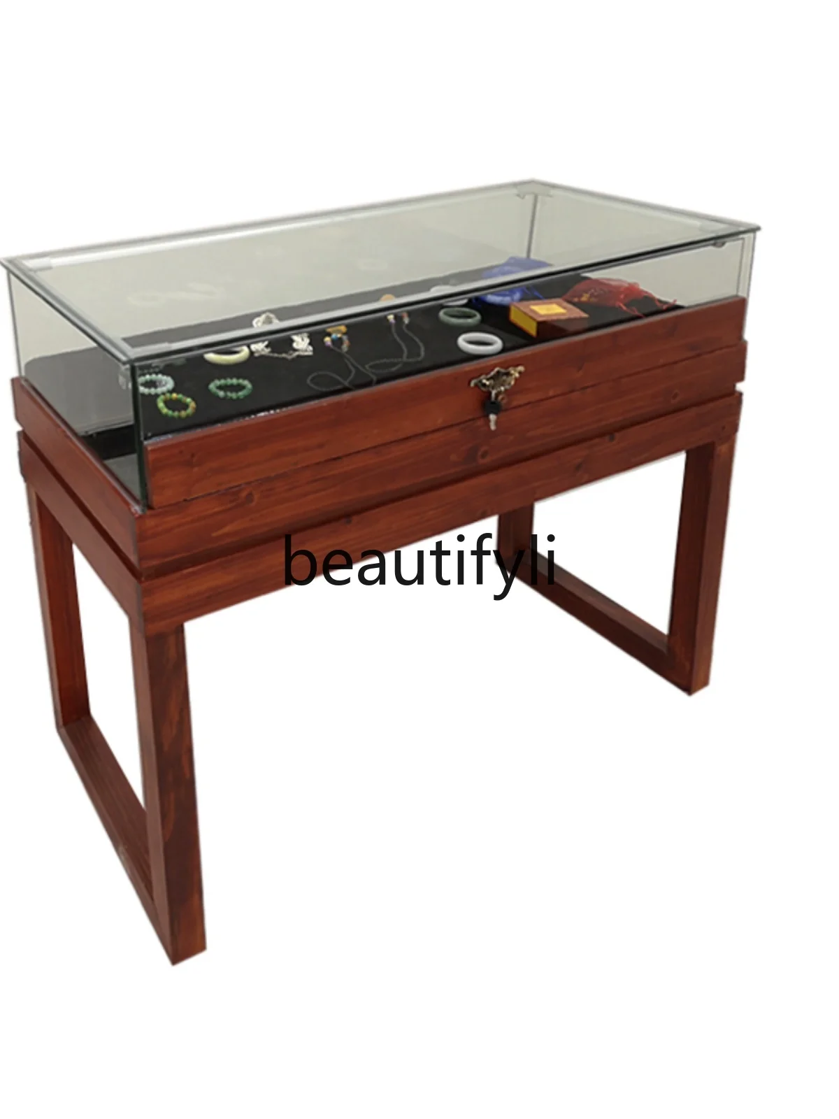 

Solid wood jewelry display cabinet, exhibition hall, museum display cabinet, library glass counter customization