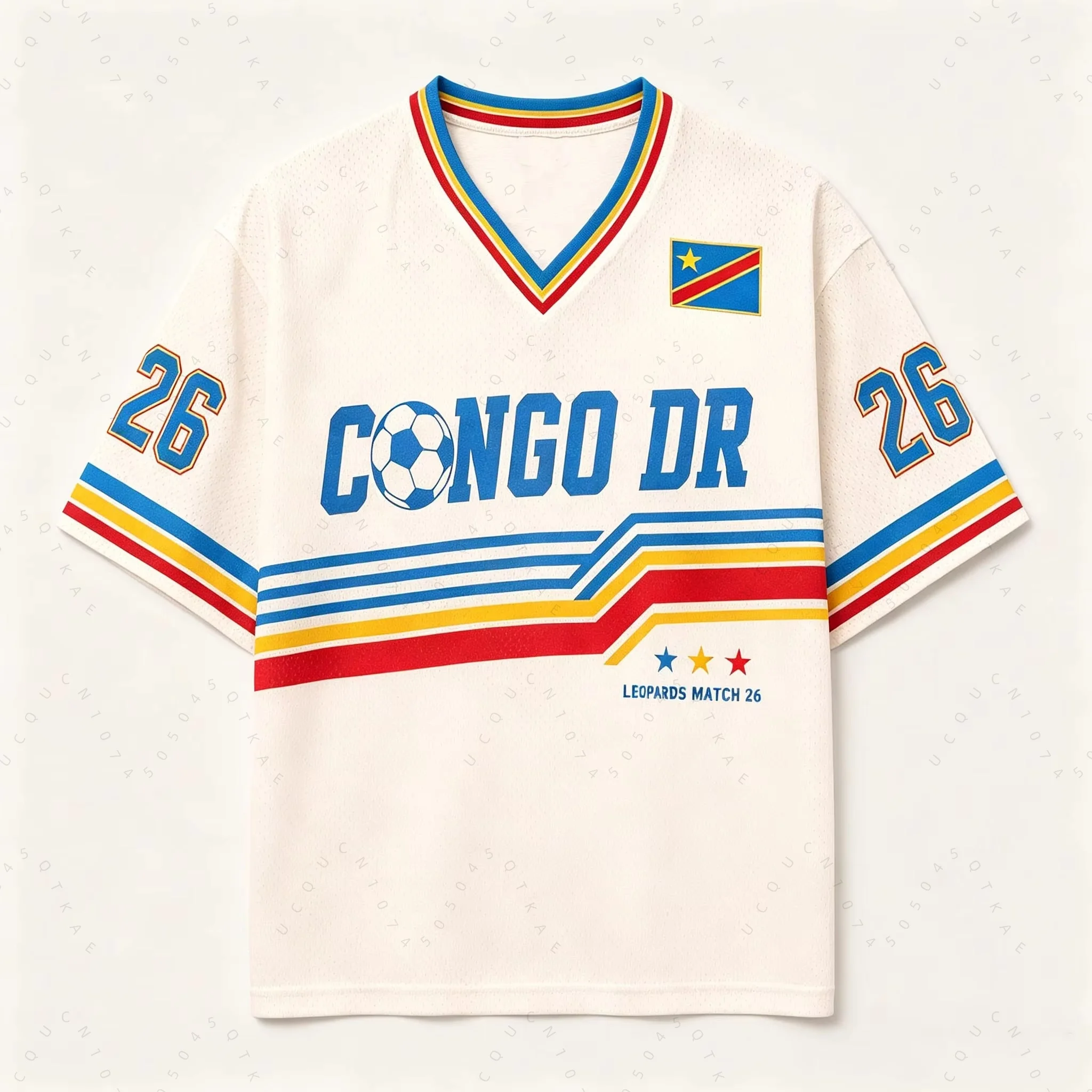 Congo DR Soccer 26 Retro Football Jersey V-neck Soccer Shirt Leopards Pride Vintage Casual For Fans Kids Adults Hiking T-Shirt